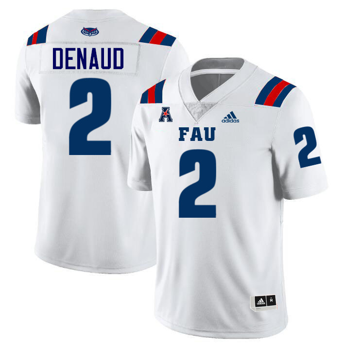 #2 Wilky Denaud FAU Jersey,Florida Atlantic Owls Football Jersey,Uniforms,Gears-White